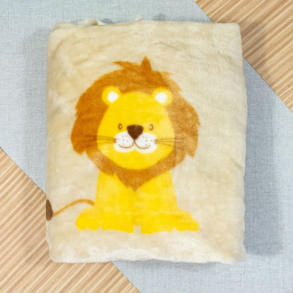 COBERTOR ANTIALÉRGICO PARA BEBÊ ESTAMPADINHO KIM LEÃO BEGE