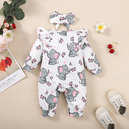 Macacão Romper com Estampa de Elefante – Conforto e Doçura para os Primeiros Momentos! ( 0-3 Meses)