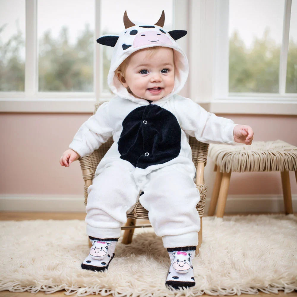 Conjunto Macacão Plush Bichinhos e Pantufa Lúdica