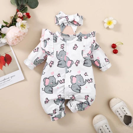 Macacão Romper com Estampa de Elefante – Conforto e Doçura para os Primeiros Momentos! ( 0-3 Meses)