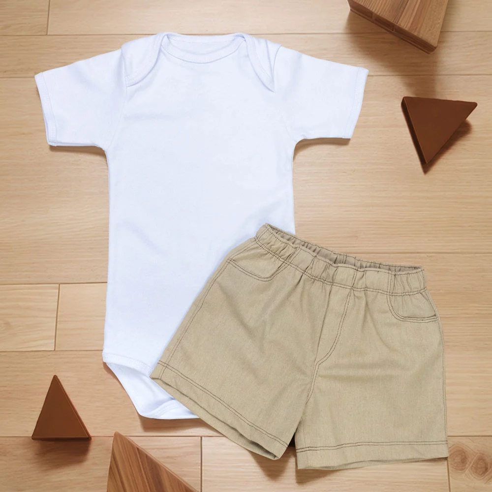 Conjunto Infantil Body e Bermuda Linho para Meninos 12 a 24M
