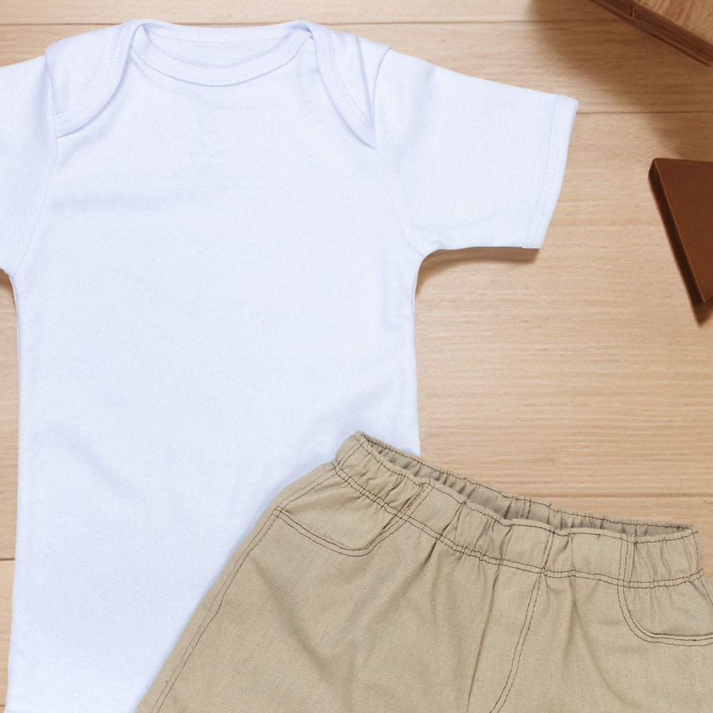 Conjunto Infantil Body e Bermuda Linho para Meninos 12 a 24M