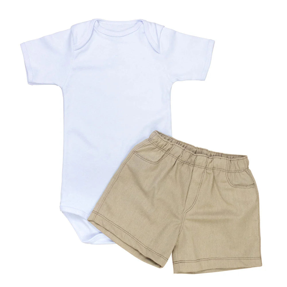 Conjunto Infantil Body e Bermuda Linho para Meninos 12 a 24M