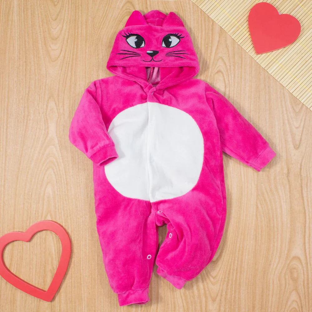 Conjunto Macacão Plush Bichinhos e Pantufa Lúdica