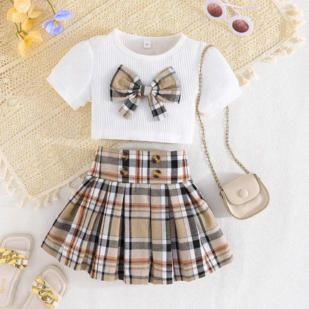 Conjunto Fashion para Menina com Bow Top e Saia Pregada (2-8)