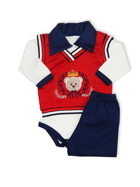 Conjunto Pagão Body Bebê Calça e Colete Bordado Sortido Menino Kit 3pçs