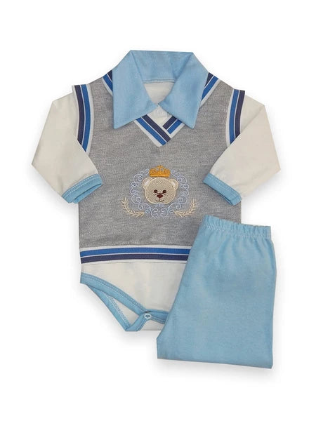 Conjunto Pagão Body Bebê Calça e Colete Bordado Sortido Menino Kit 3pçs