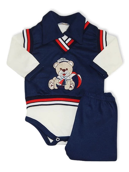 Conjunto Pagão Body Bebê Calça e Colete Bordado Sortido Menino Kit 3pçs