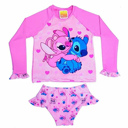 Conjunto de Biquíni Infantil com Blusa Proteção Solar UV 50+ Sereia Unicórnio Praia Piscina Natação Menina Infantil