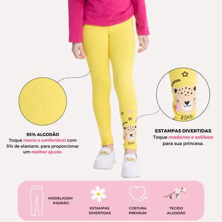 Kit Sortido de 3 Calças Leggings de Cotton para Meninas Tamanho 2 ao 10 Roupa Infantil Menina Bebê