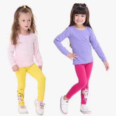 Kit Sortido de 3 Calças Leggings de Cotton para Meninas Tamanho 2 ao 10 Roupa Infantil Menina Bebê