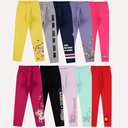 Kit Sortido de 3 Calças Leggings de Cotton para Meninas Tamanho 2 ao 10 Roupa Infantil Menina Bebê