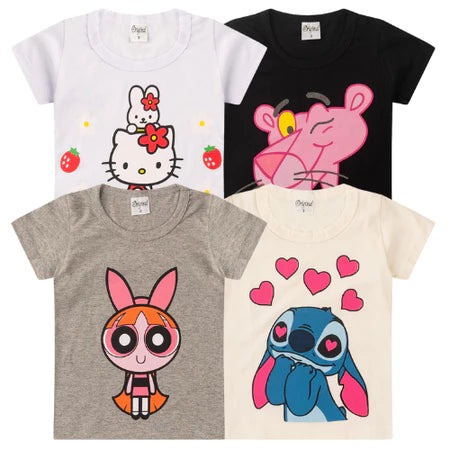 Kit 4 Blusas Meninas Estampadas Cores Sortidas do 3 ao 16 Anos Infantil Juvenil Femininas