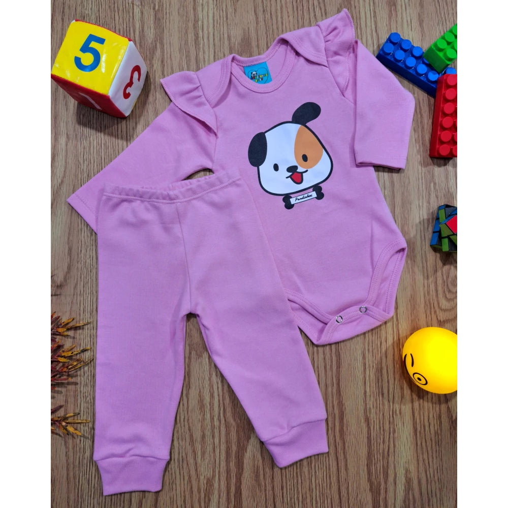 Body bebê, conjunto suedine 100% algodão longo com babado, Rosa ,PANDAS MINI!