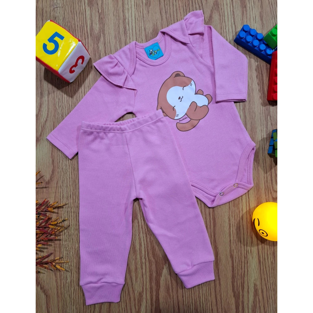 Body bebê, conjunto suedine 100% algodão longo com babado, Rosa ,PANDAS MINI!