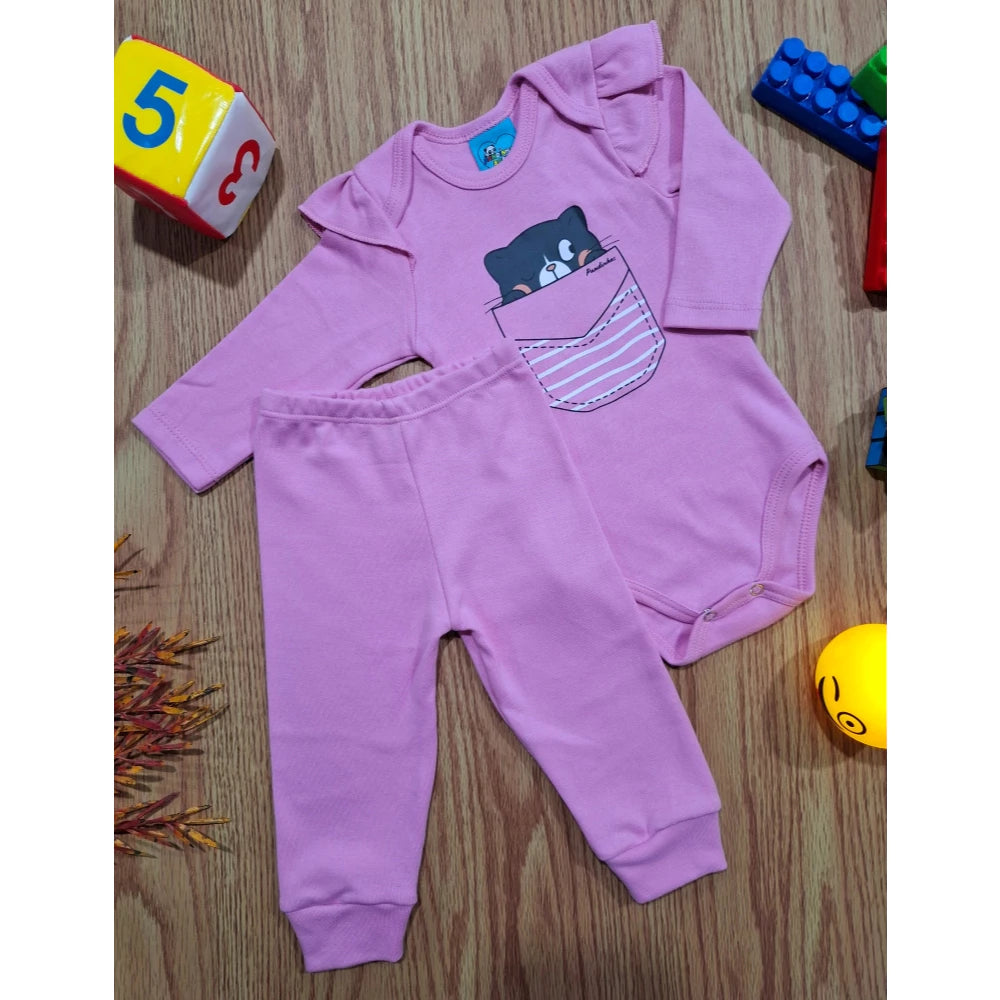 Body bebê, conjunto suedine 100% algodão longo com babado, Rosa ,PANDAS MINI!