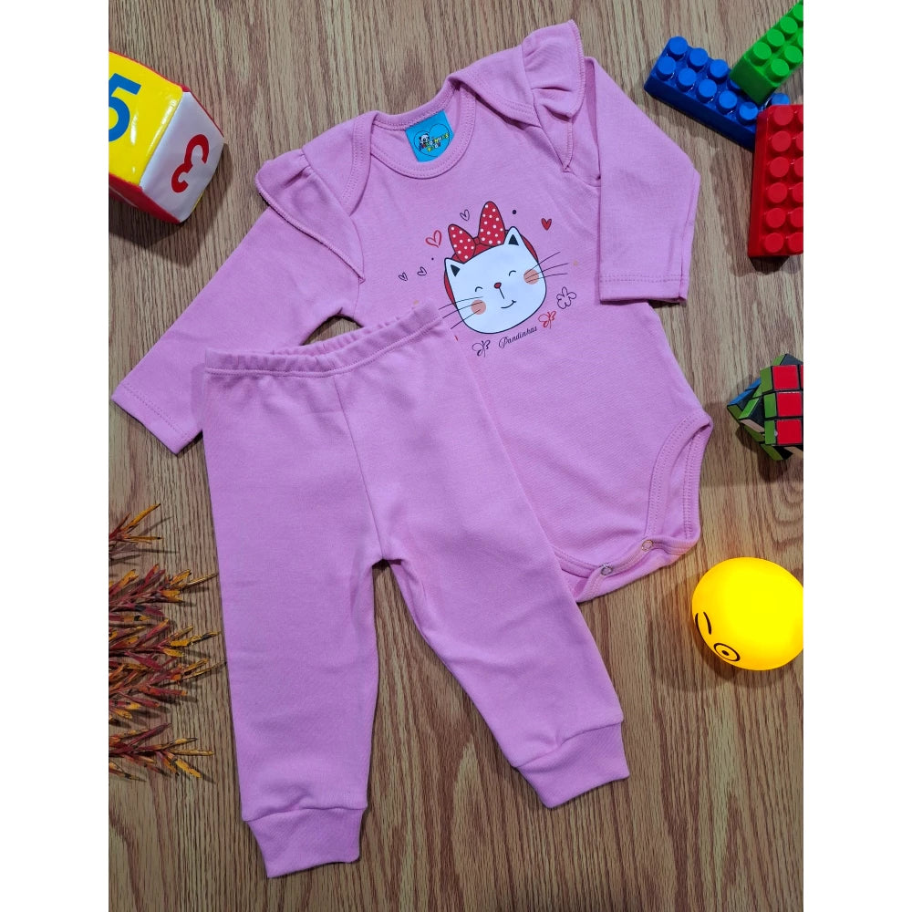 Body bebê, conjunto suedine 100% algodão longo com babado, Rosa ,PANDAS MINI!