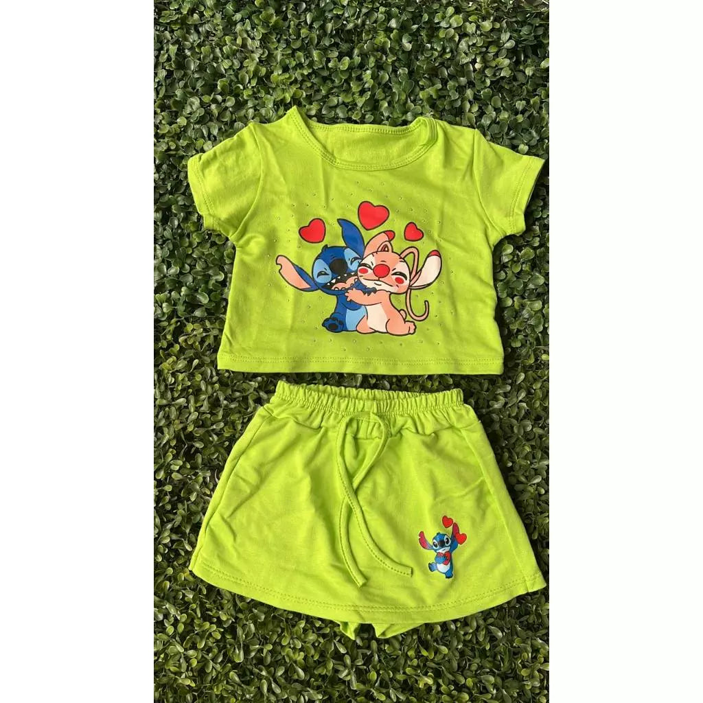 Conjunto stitch Blusa SHORT saia infantil-moda bloguerinha