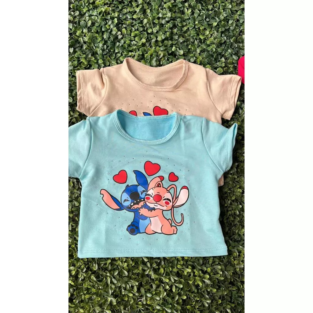 Conjunto stitch Blusa SHORT saia infantil-moda bloguerinha