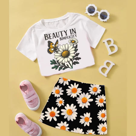 conjunto feminino infantil menina top cropped camiseta blusinha saia curta estampada tam.2 ao14