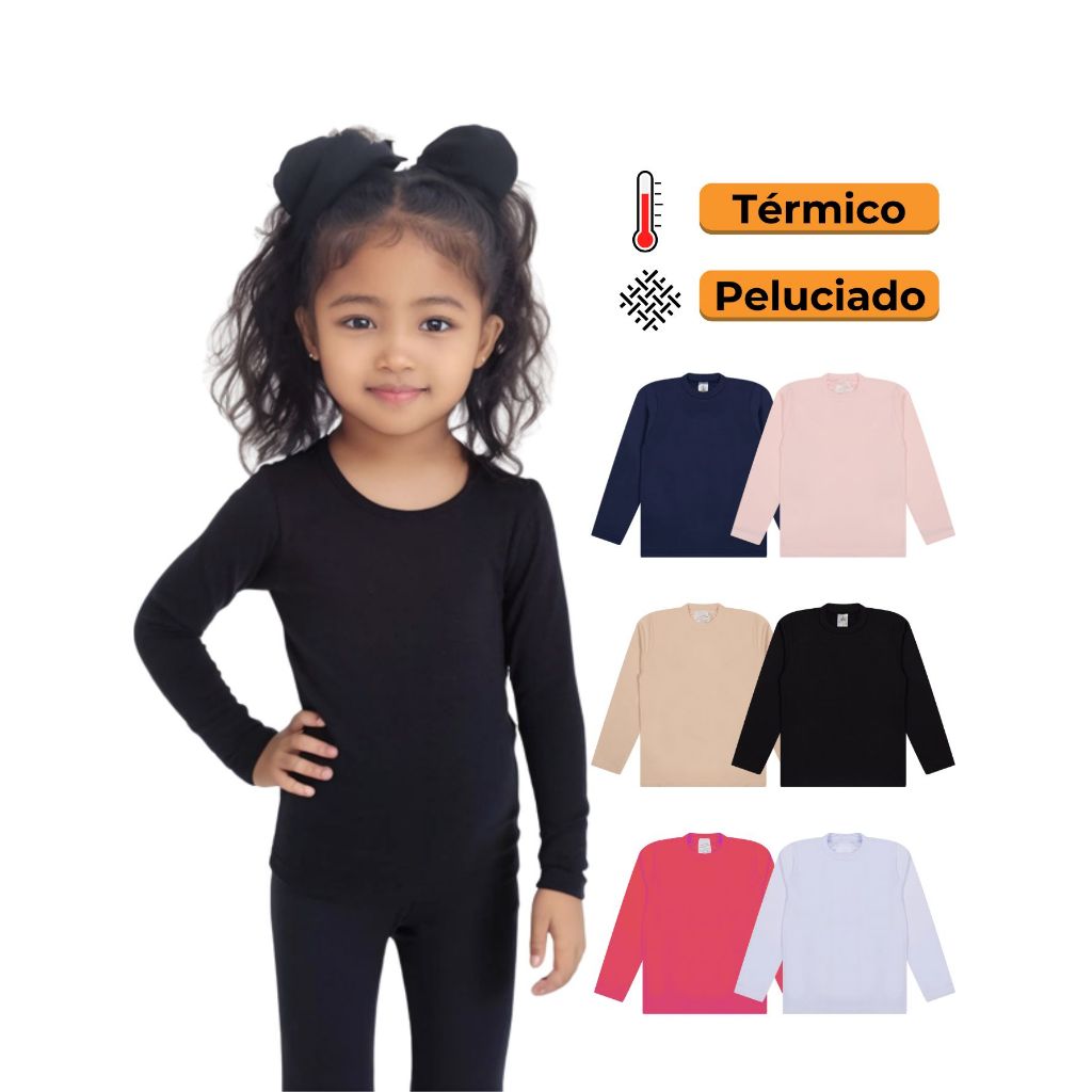 Kit 3 Blusas Térmicas Infantil Menina Manga Longa ou 2 Blusas Térmicas Manga longa Inverno Bebê