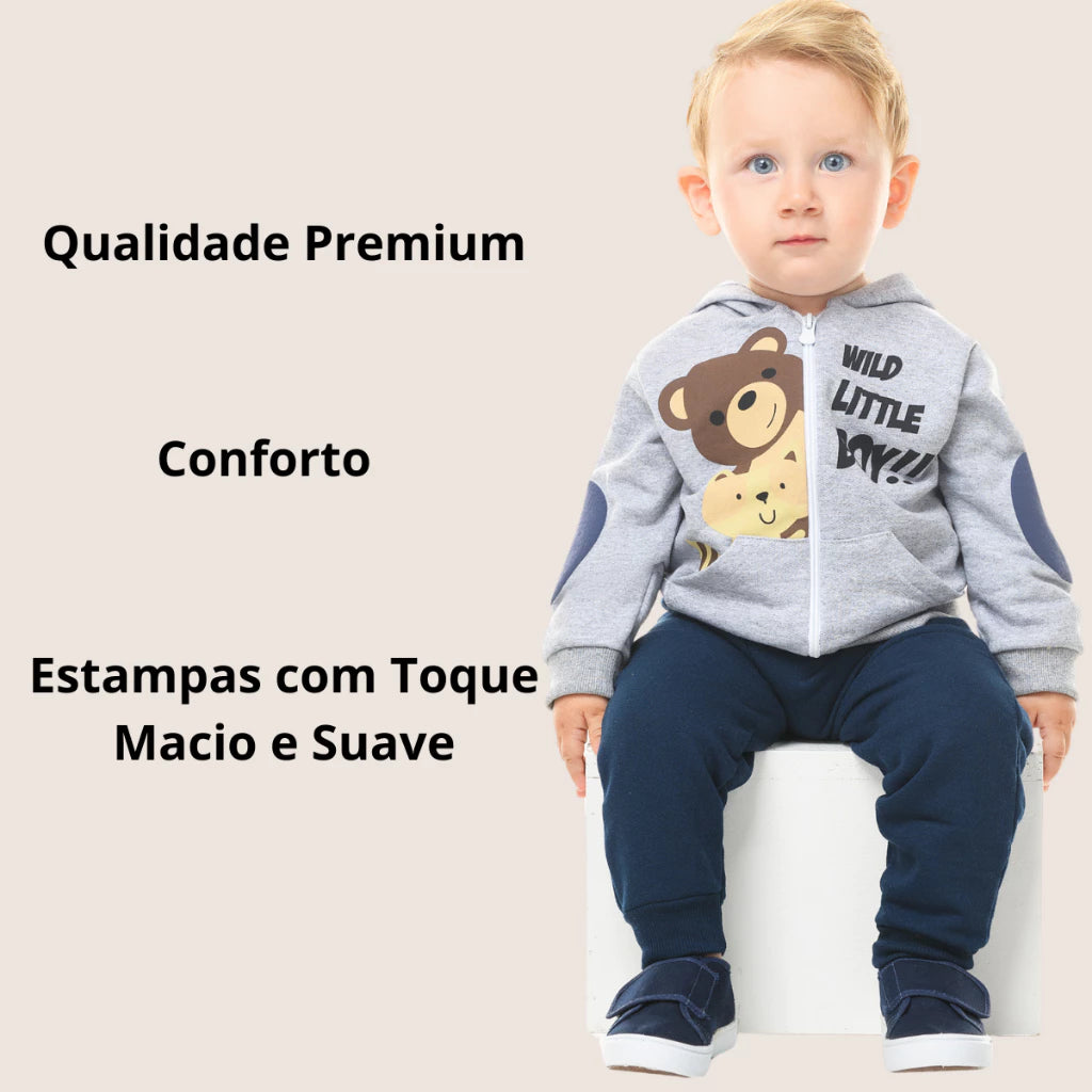 Conjunto Moletom Bebê Menino Agasalho Bebê Masculino Roupa de Frio Conjunto Moleton Inverno 100% Algodão