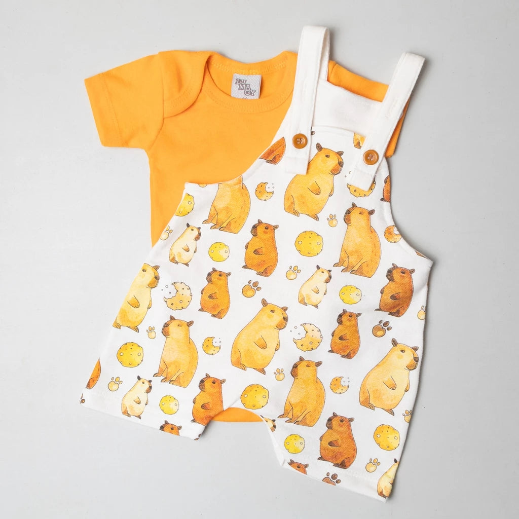 Conjunto jardineira com body manga curta menino roupas de bebê verão