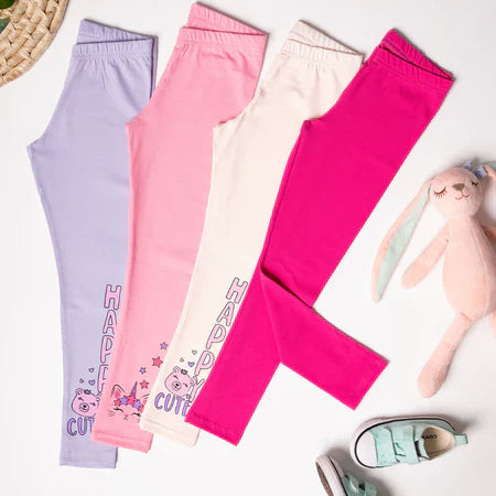 Kit Sortido de 3 Calças Leggings de Cotton para Meninas Tamanho 2 ao 10 Roupa Infantil Menina Bebê