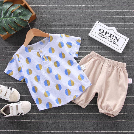 Conjunto De Duas Peças De Camisa Pólo Listrada De Manga Curta Para Crianças De 0-5 Anos