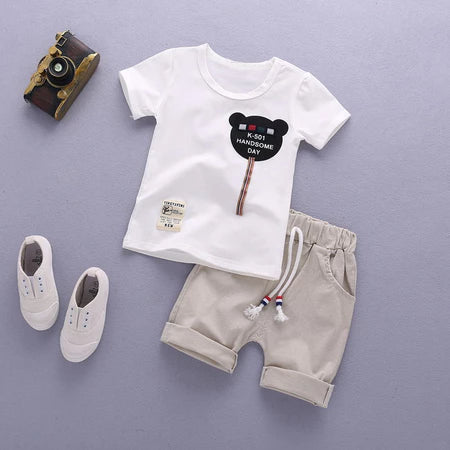 Conjunto De Duas Peças De Camisa Pólo Listrada De Manga Curta Para Crianças De 0-5 Anos