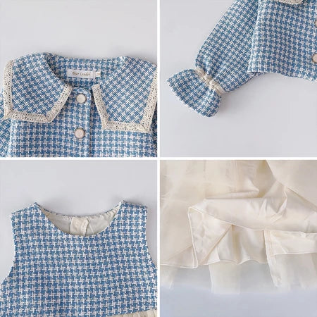 Conjunto De Roupas Para Meninas Líderes De Ursos 2-6 Anos Primavera Outono Colete De Malha Lisa + Casaco + Saco 3 Pcs De Festa