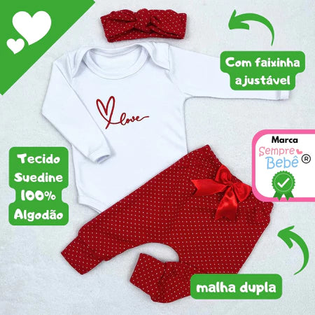 Roupa Bebê Menina Body Manga Longa Calça e Faixa Moda Blogueirinha Inverno Feminino Chique Diva c19343
